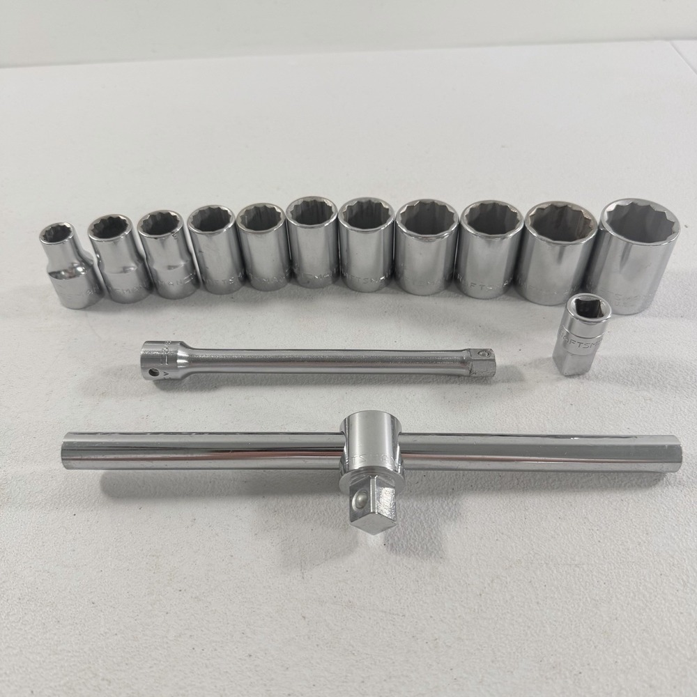 Vintage Craftsman Socket Set Lot Of 14 =V= 1 G Series 1/2" Drive 12pt Shallow